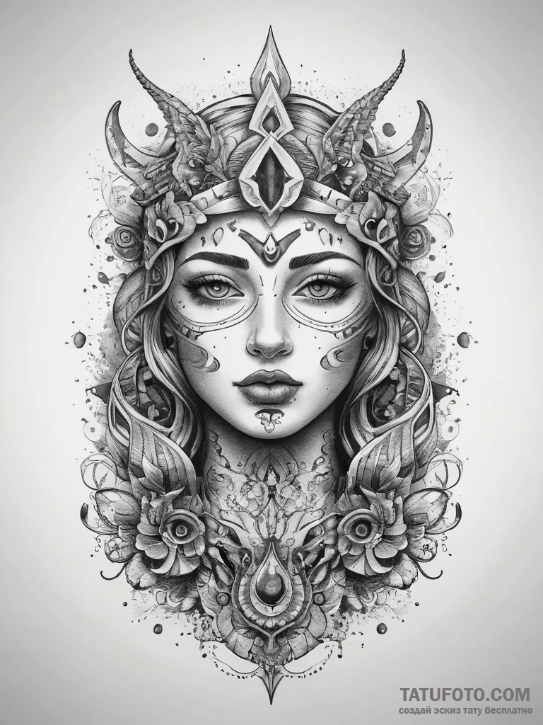 Tattoo sketch holy self, concept art for tatt... - эскиз тату (№1757709163_0, 12.09.2025 20:32) — Tatufoto.com