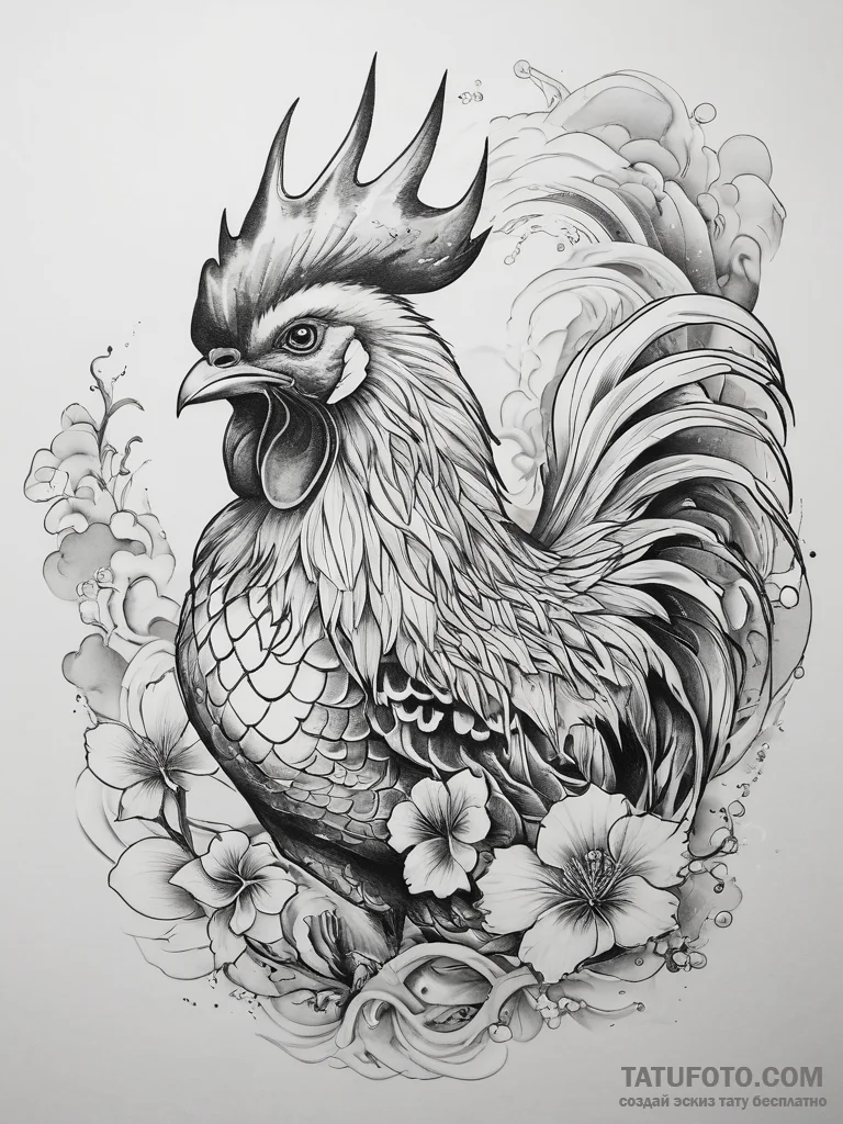 Tattoo sketch puns a rooster that says "i'm a... - эскиз тату (№1757709549_0, 12.09.2025 20:39) — Tatufoto.com