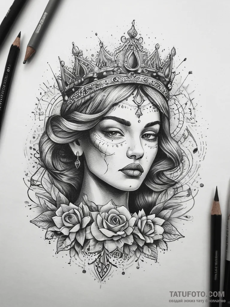 Tattoo sketch queen tattoo, ink illustration... - эскиз тату (№1757710338_0, 12.09.2025 20:52) — Tatufoto.com