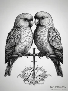 Tattoo sketch love birds with a quote, concep… — эскиз тату (№1757710534_0, 12.09.2025 20:55) — Tatufoto.com