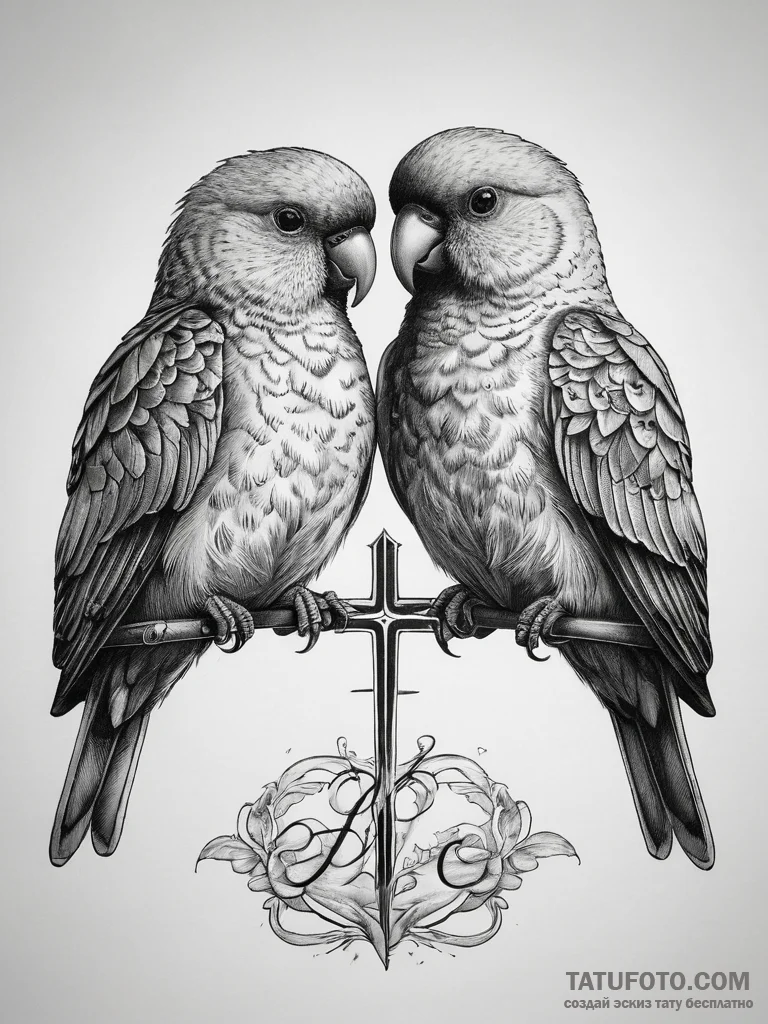 Tattoo sketch love birds with a quote, concep... - эскиз тату (№1757710534_0, 12.09.2025 20:55) — Tatufoto.com