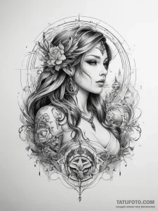 Tattoo sketch mystical scene — эскиз тату (№1757715578_0, 12.09.2025 22:19) — Tatufoto.com