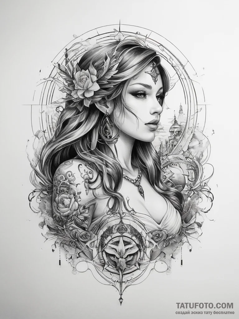 Tattoo sketch mystical scene - эскиз тату (№1757715578_0, 12.09.2025 22:19) — Tatufoto.com