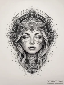 Tattoo sketch cosmic presence, tattoo flash s... - эскиз тату (№1757717548_0, 12.09.2025 22:52) — Tatufoto.com