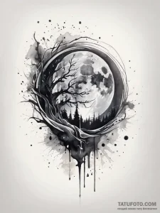 Tattoo sketch moonlight, ink illustration for... - эскиз тату (№1757719489_0, 12.09.2025 23:24) — Tatufoto.com