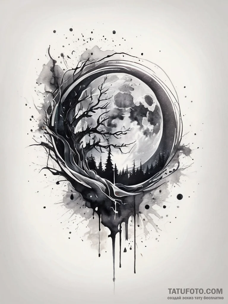Tattoo sketch moonlight, ink illustration for... - эскиз тату (№1757719489_0, 12.09.2025 23:24) — Tatufoto.com