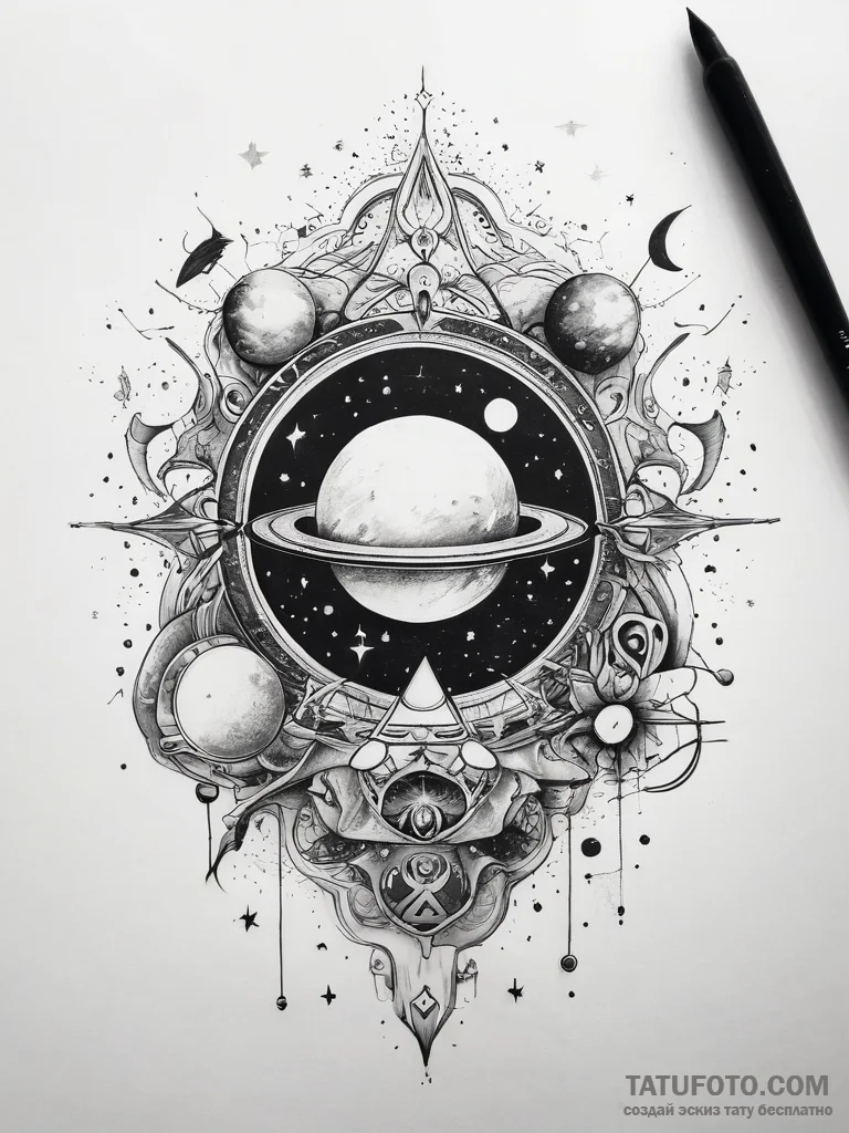 Tattoo sketch cosmic scene - эскиз тату (№1757720276_0, 12.09.2025 23:37) — Tatufoto.com