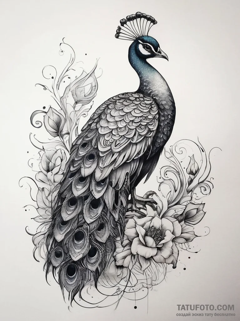 Tattoo sketch peacock tattoo, tattoo line art... - эскиз тату (№1757722250_0, 13.09.2025 00:10) — Tatufoto.com