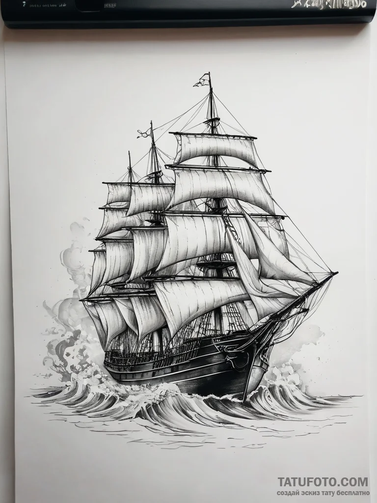 Tattoo sketch ship - эскиз тату (№1757722444_0, 13.09.2025 00:14) — Tatufoto.com