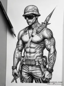 Tattoo sketch soldier with a scissors, concep... - эскиз тату (№1757722642_0, 13.09.2025 00:17) — Tatufoto.com
