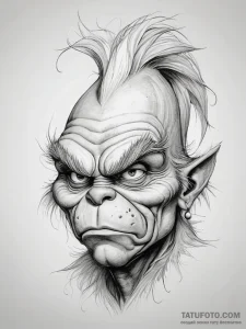 Tattoo sketch the grinch with a horn, concept... - эскиз тату (№1757723037_0, 13.09.2025 00:23) — Tatufoto.com
