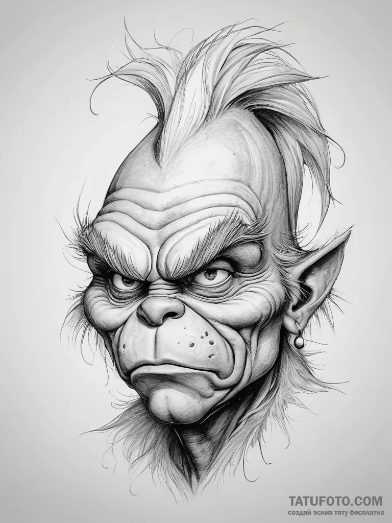 Tattoo sketch the grinch with a horn, concept... - эскиз тату (№1757723037_0, 13.09.2025 00:23) — Tatufoto.com
