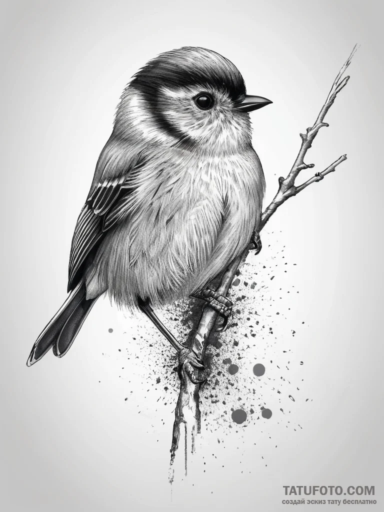 Tattoo sketch long-tailed tit, concept art fo... - эскиз тату (№1757723230_0, 13.09.2025 00:27) — Tatufoto.com