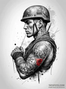 Tattoo sketch soldier with a rope, ink illust... - эскиз тату (№1757727370_0, 13.09.2025 01:36) — Tatufoto.com