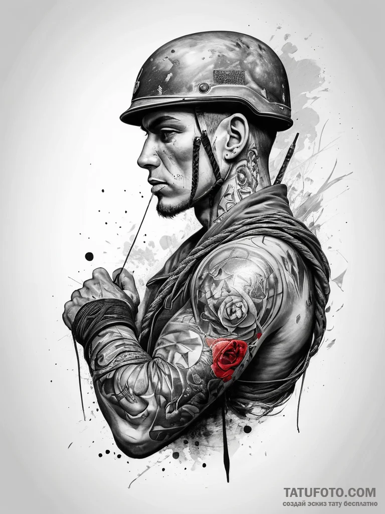Tattoo sketch soldier with a rope, ink illust... - эскиз тату (№1757727370_0, 13.09.2025 01:36) — Tatufoto.com