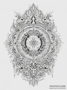 Tattoo sketch slavic embroidery pattern with... - эскиз тату (№1757768585_0, 13.09.2025 13:03) — Tatufoto.com
