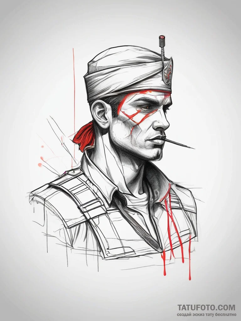 Tattoo sketch soldier with a thread, tattoo d... - эскиз тату (№1757770931_0, 13.09.2025 13:42) — Tatufoto.com