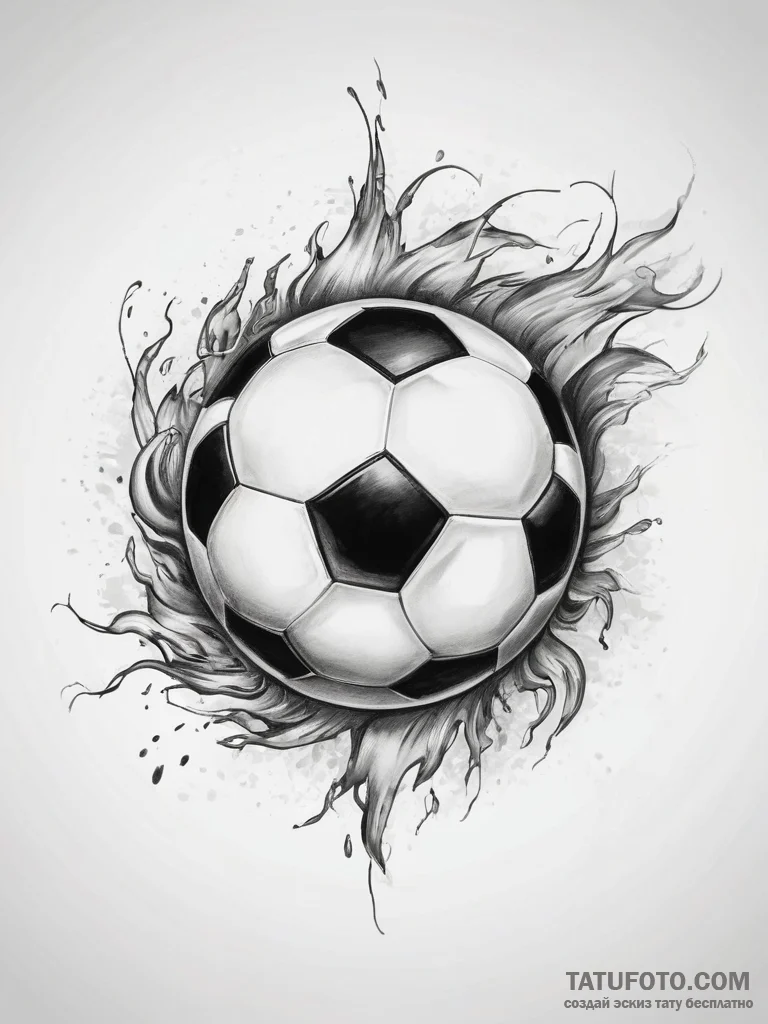 Tattoo sketch soccer ball on fire - эскиз тату (№1757771124_0, 13.09.2025 13:45) — Tatufoto.com