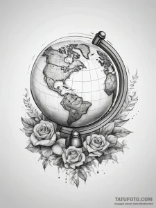Tattoo sketch globe - эскиз тату (№1757772090_0, 13.09.2025 14:01) — Tatufoto.com