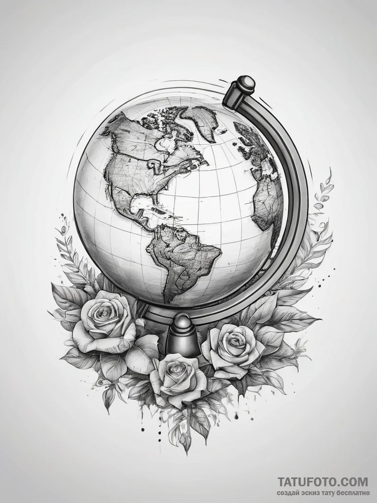 Tattoo sketch globe - эскиз тату (№1757772090_0, 13.09.2025 14:01) — Tatufoto.com