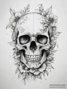 Tattoo sketch череп с цветами - эскиз тату (№1757773463_0, 13.09.2025 14:24) — Tatufoto.com