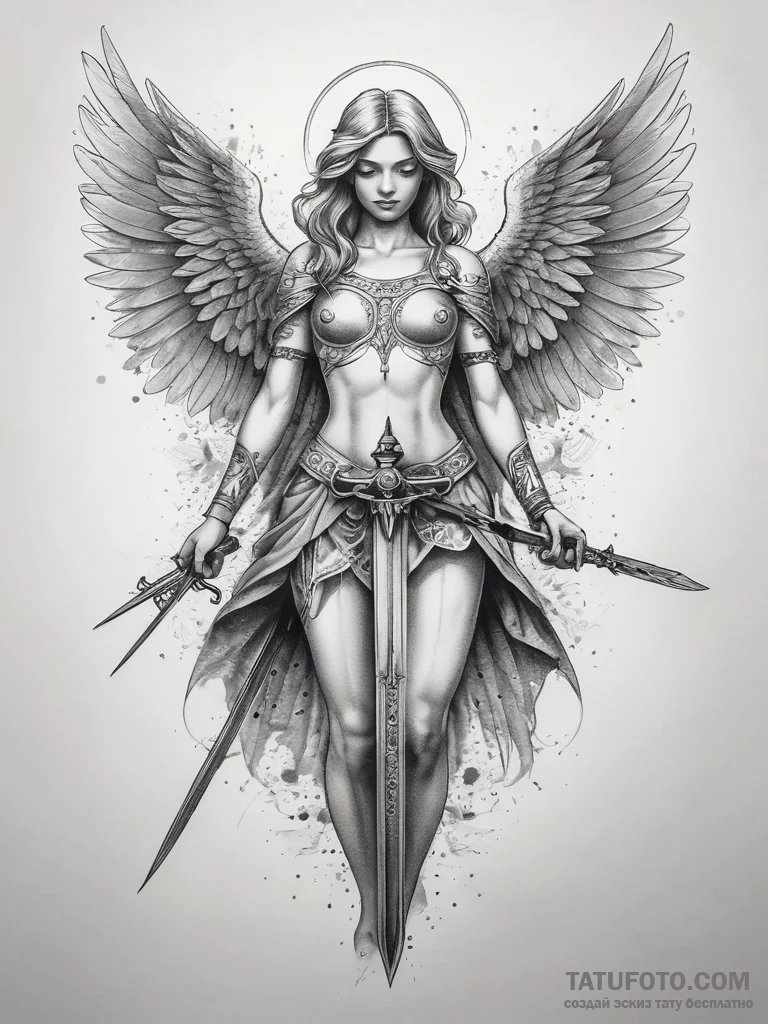 Tattoo sketch angel with sword, tattoo sketch... - эскиз тату (№1757775234_0, 13.09.2025 14:53) — Tatufoto.com