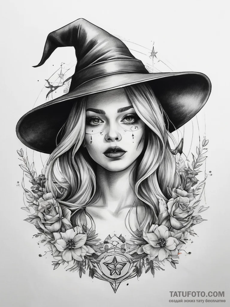 Tattoo sketch witch tattoo - эскиз тату (№1757776823_0, 13.09.2025 15:20) — Tatufoto.com