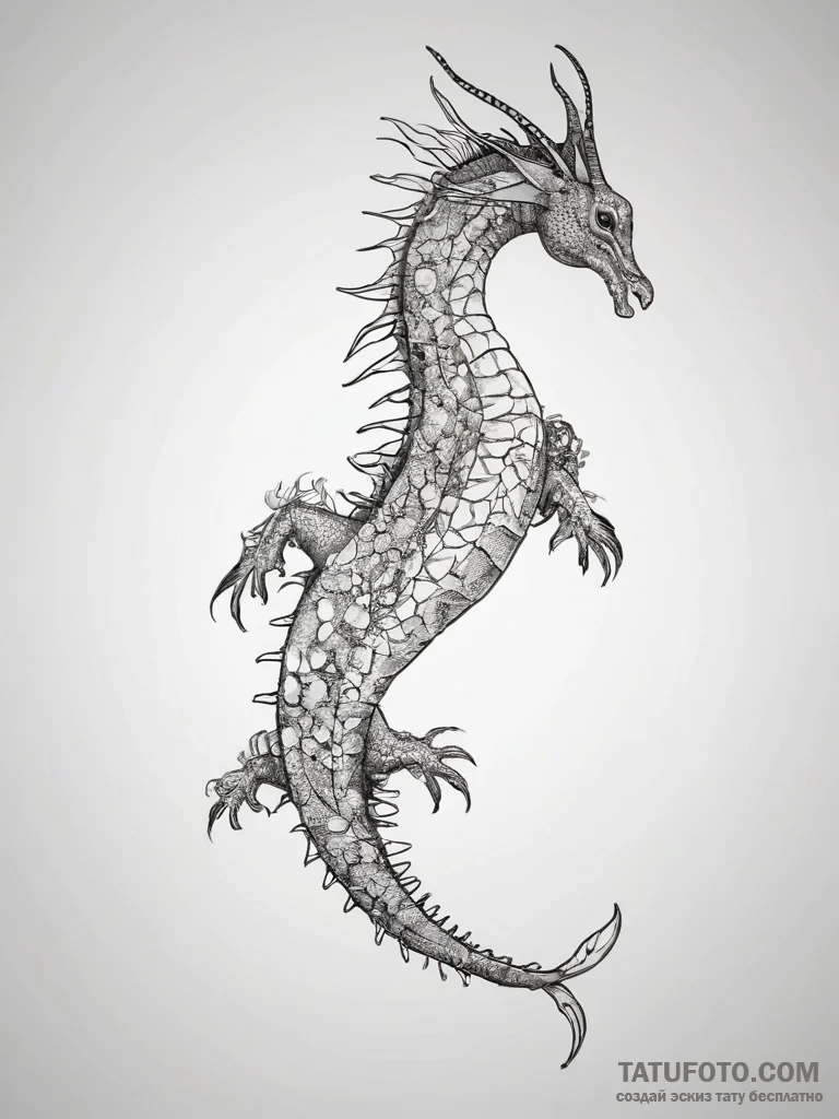 Tattoo sketch weedy seadragon, tattoo line ar... - эскиз тату (№1757777026_0, 13.09.2025 15:23) — Tatufoto.com