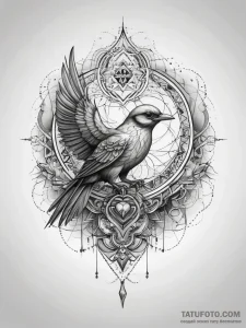 Tattoo sketch heartbeat with a bird, concept... - эскиз тату (№1757779176_0, 13.09.2025 15:59) — Tatufoto.com