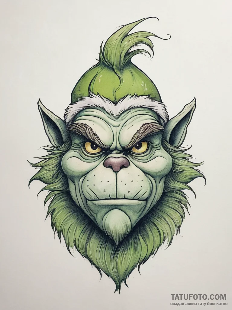 Tattoo sketch the grinch with a fur, tattoo f... - эскиз тату (№1757779767_0, 13.09.2025 16:09) — Tatufoto.com