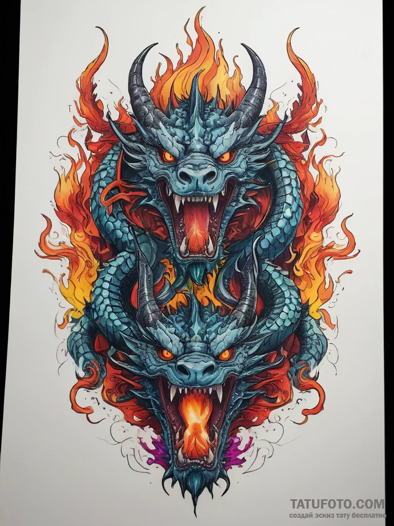 Tattoo sketch zmey gorynych, the three-headed... - эскиз тату (№1757780370_0, 13.09.2025 16:19) — Tatufoto.com