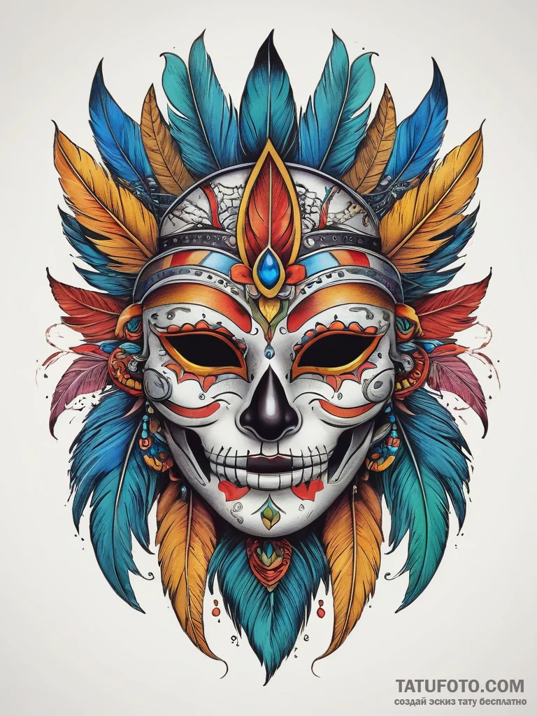 Tattoo sketch feathered mask tattoo, tattoo f... - эскиз тату (№1757781161_0, 13.09.2025 16:32) — Tatufoto.com