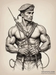 Tattoo sketch soldier with a rope, tattoo lin... - эскиз тату (№1757781354_0, 13.09.2025 16:35) — Tatufoto.com