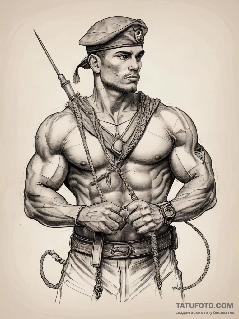 Tattoo sketch soldier with a rope, tattoo lin... - эскиз тату (№1757781354_0, 13.09.2025 16:35) — Tatufoto.com