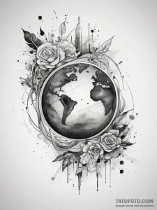 Tattoo sketch earth, tattoo line art, clean l... - эскиз тату (№1757782343_0, 13.09.2025 16:52) — Tatufoto.com