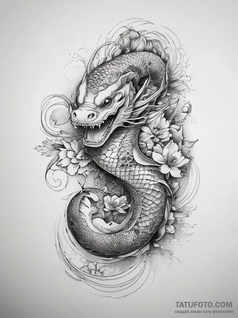 Tattoo sketch electric eel, concept art for t... - эскиз тату (№1757783536_0, 13.09.2025 17:12) — Tatufoto.com