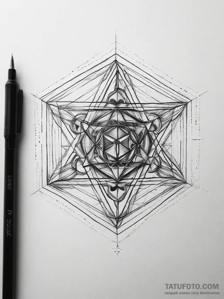 Tattoo sketch metatron's cube, tattoo line ar... - эскиз тату (№1757783730_0, 13.09.2025 17:15) — Tatufoto.com