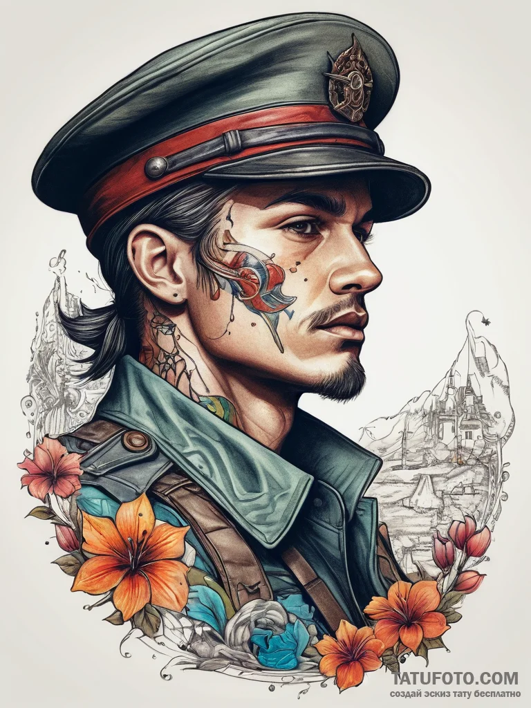 Tattoo sketch soldier with a map, ink illustr... - эскиз тату (№1757784715_0, 13.09.2025 17:31) — Tatufoto.com