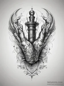 Tattoo sketch hands with a scroll, ink illust... - эскиз тату (№1757785302_0, 13.09.2025 17:41) — Tatufoto.com