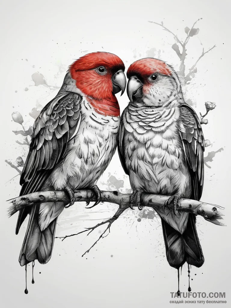 Tattoo sketch love birds on a branch, artisti... - эскиз тату (№1757787264_0, 13.09.2025 18:14) — Tatufoto.com