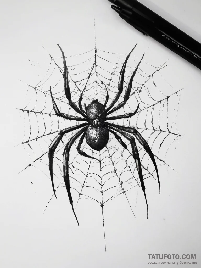 Tattoo sketch spider on a web, concept art fo... - эскиз тату (№1757788458_0, 13.09.2025 18:34) — Tatufoto.com