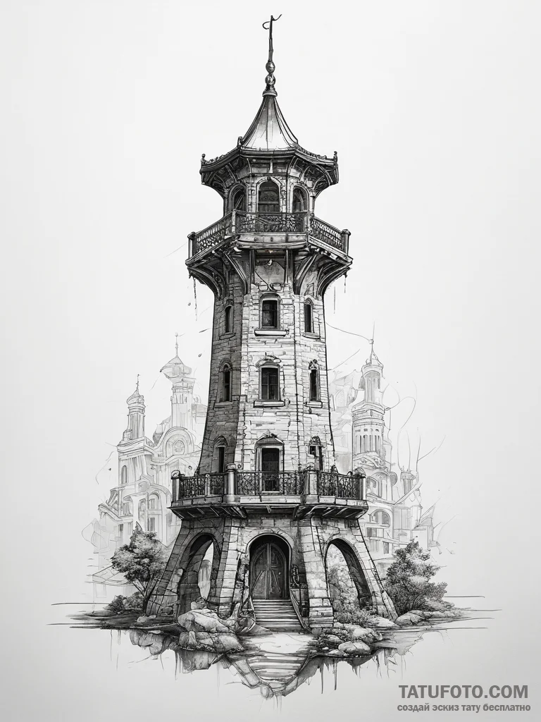 Tattoo sketch tower - эскиз тату (№1757788845_0, 13.09.2025 18:40) — Tatufoto.com
