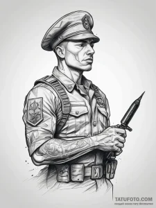 Tattoo sketch soldier with a brush, ink illus... - эскиз тату (№1757791415_0, 13.09.2025 19:23) — Tatufoto.com