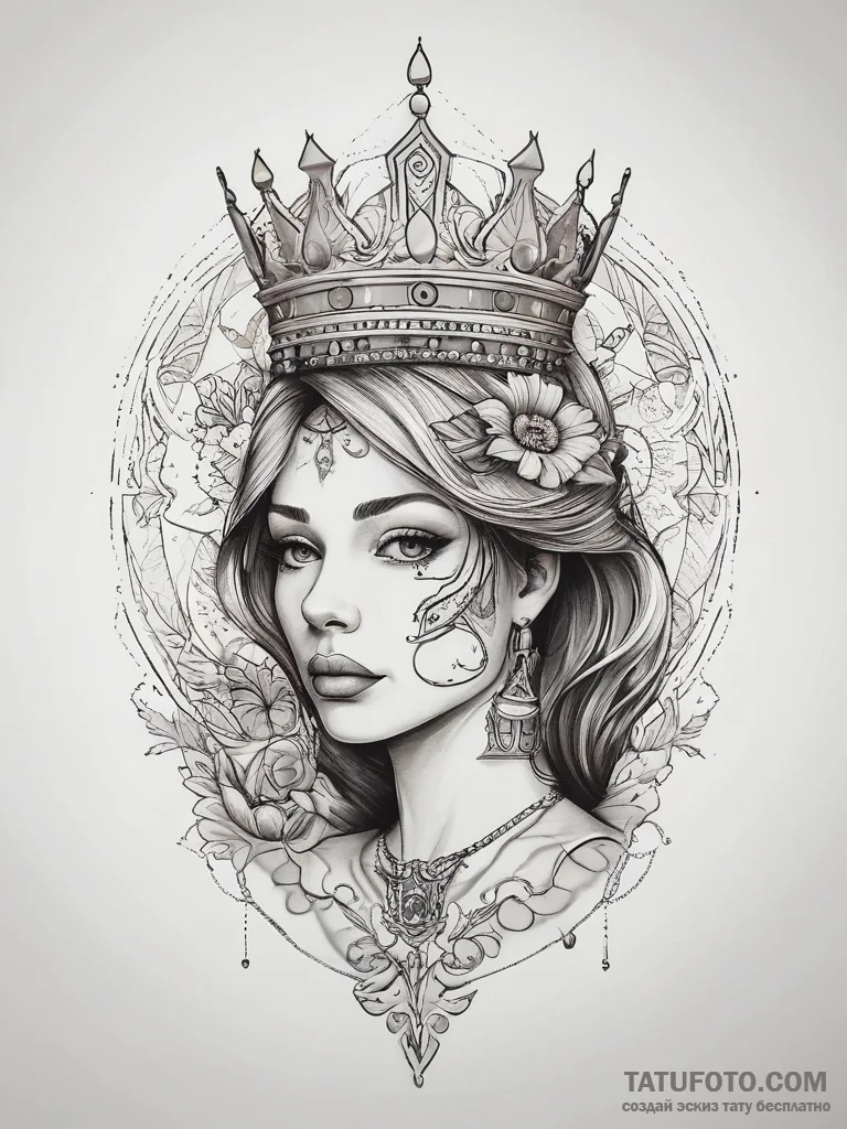 Tattoo sketch queen tattoo, concept art for t... - эскиз тату (№1757793177_0, 13.09.2025 19:52) — Tatufoto.com