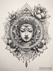 Tattoo sketch sri yantra and lotus, concept a... - эскиз тату (№1757795336_0, 13.09.2025 20:28) — Tatufoto.com