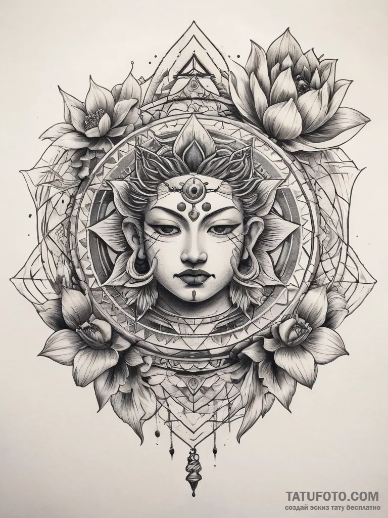 Tattoo sketch sri yantra and lotus, concept a... - эскиз тату (№1757795336_0, 13.09.2025 20:28) — Tatufoto.com