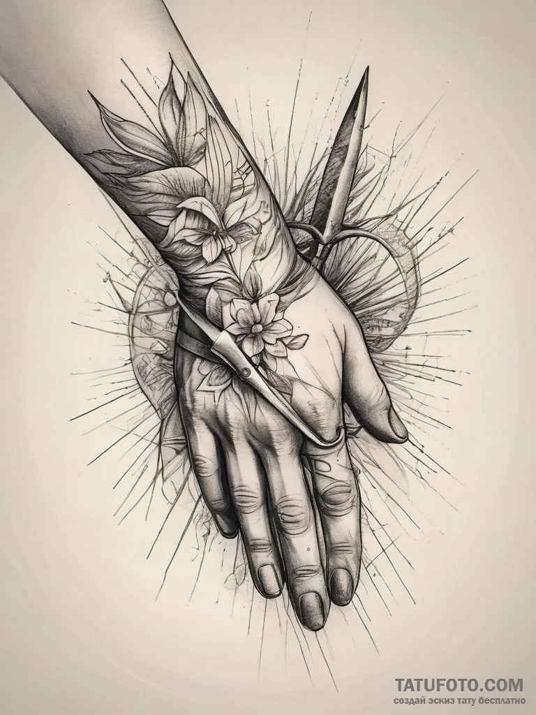 Tattoo sketch hands with a scissors, tattoo s... - эскиз тату (№1757795542_0, 13.09.2025 20:32) — Tatufoto.com