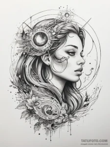 Tattoo sketch cosmic spirit - эскиз тату (№1757796136_0, 13.09.2025 20:42) — Tatufoto.com