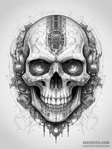 Tattoo sketch cyberpunk skull with circuitry - эскиз тату (№1757796932_0, 13.09.2025 20:55) — Tatufoto.com
