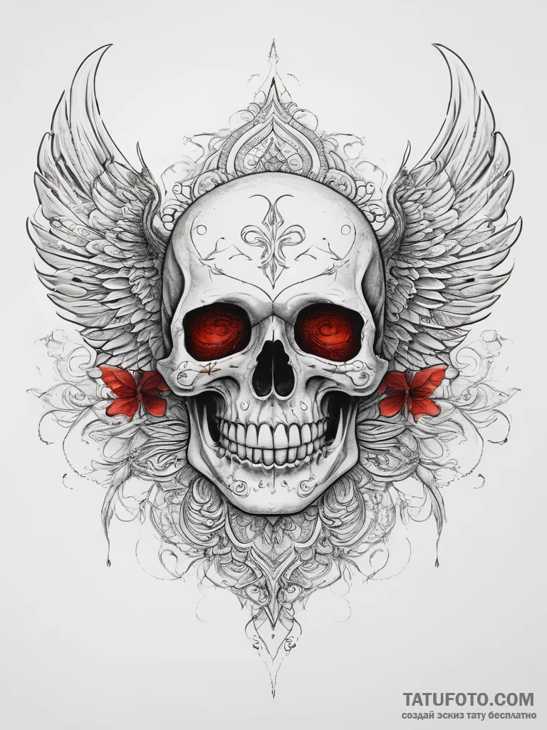 Tattoo sketch узор в виде черепа с крыльями,... - эскиз тату (№1757798928_0, 13.09.2025 21:28) — Tatufoto.com